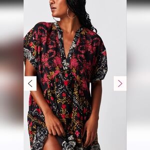 Free People Printed Agnes Mini Dress, Size XL, Black Combo